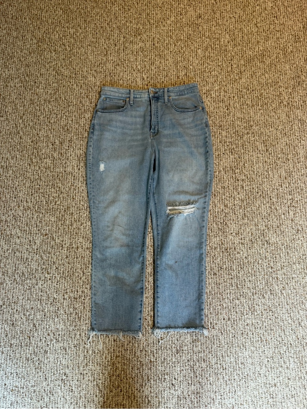 Madewell Light Blue Straight Leg Jeans with Distressed Knees -30 Tall